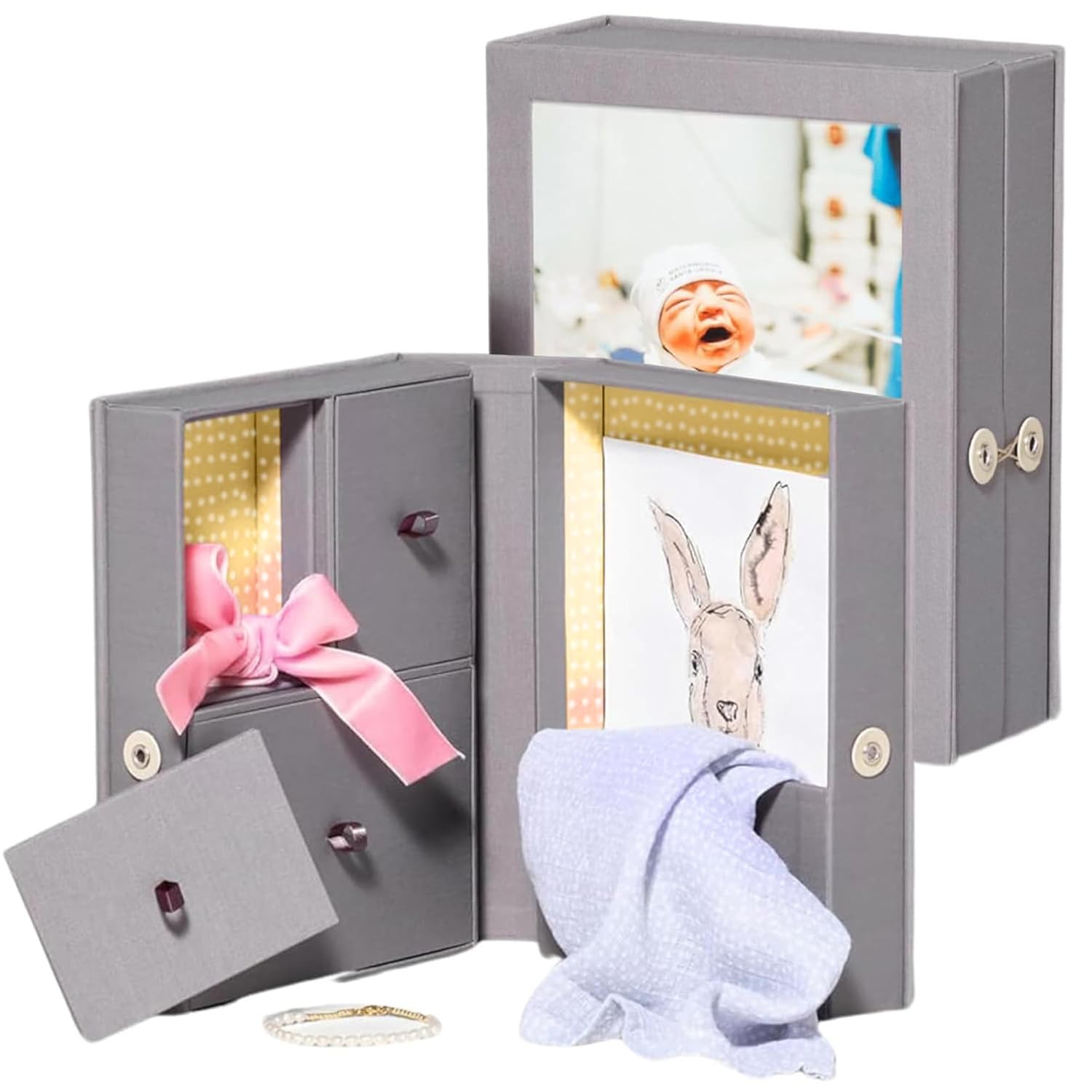 Savor Small Baby Story Box Fabric Photo Frame for Keepsakes