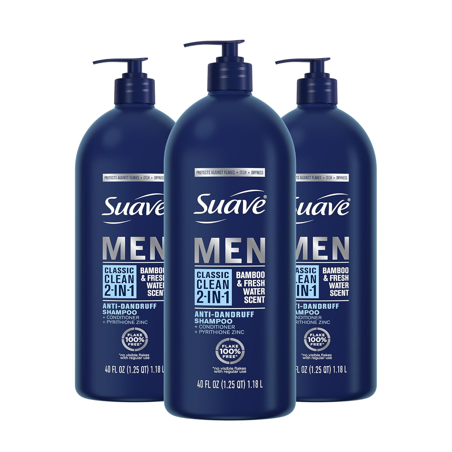Suave Men 2 in 1 Anti Dandruff Shampoo, Classic Clean, 3-Pack