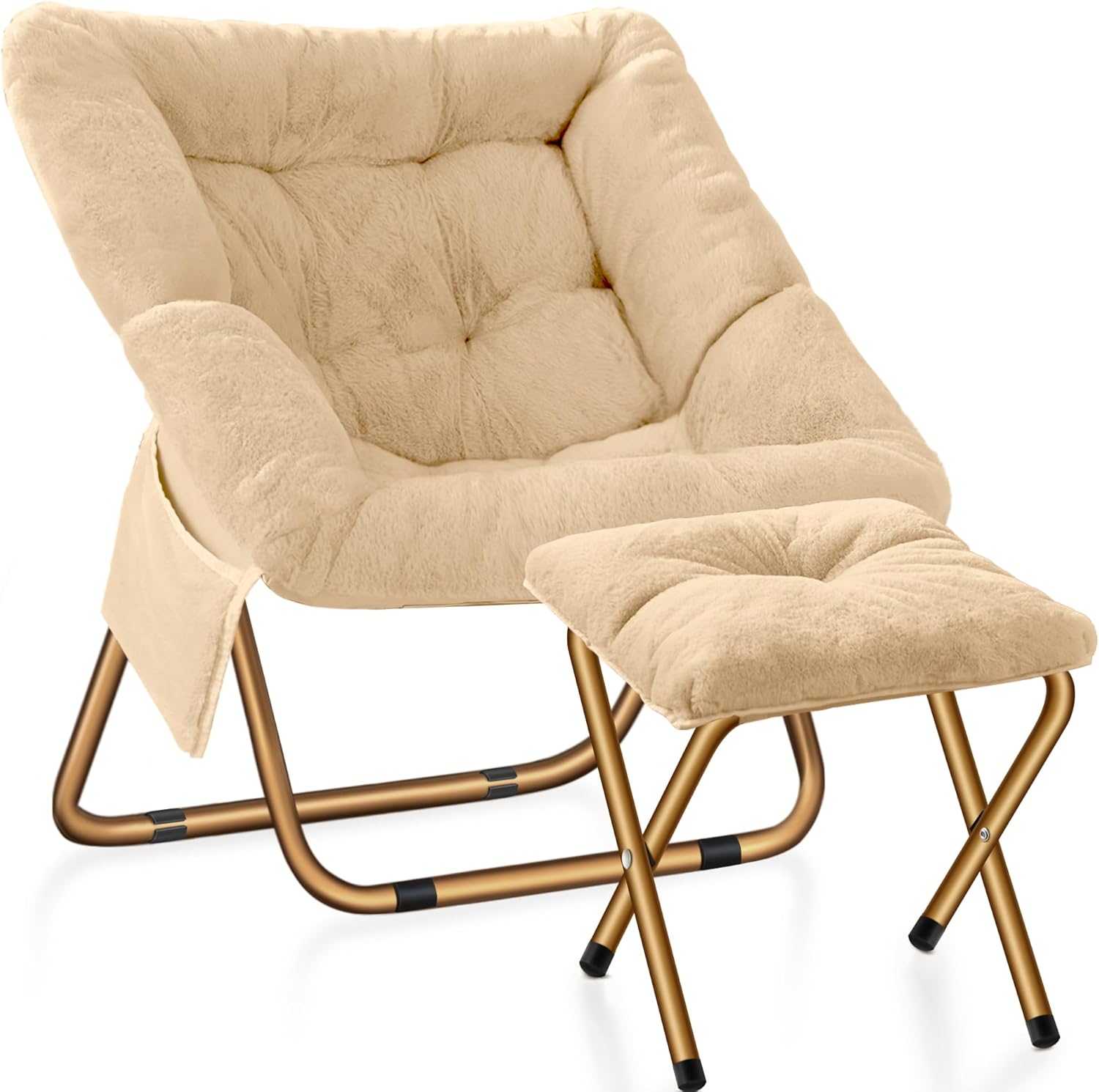 Comfy Saucer Chair for Living Room, Soft Faux Fur Lounge Chair
