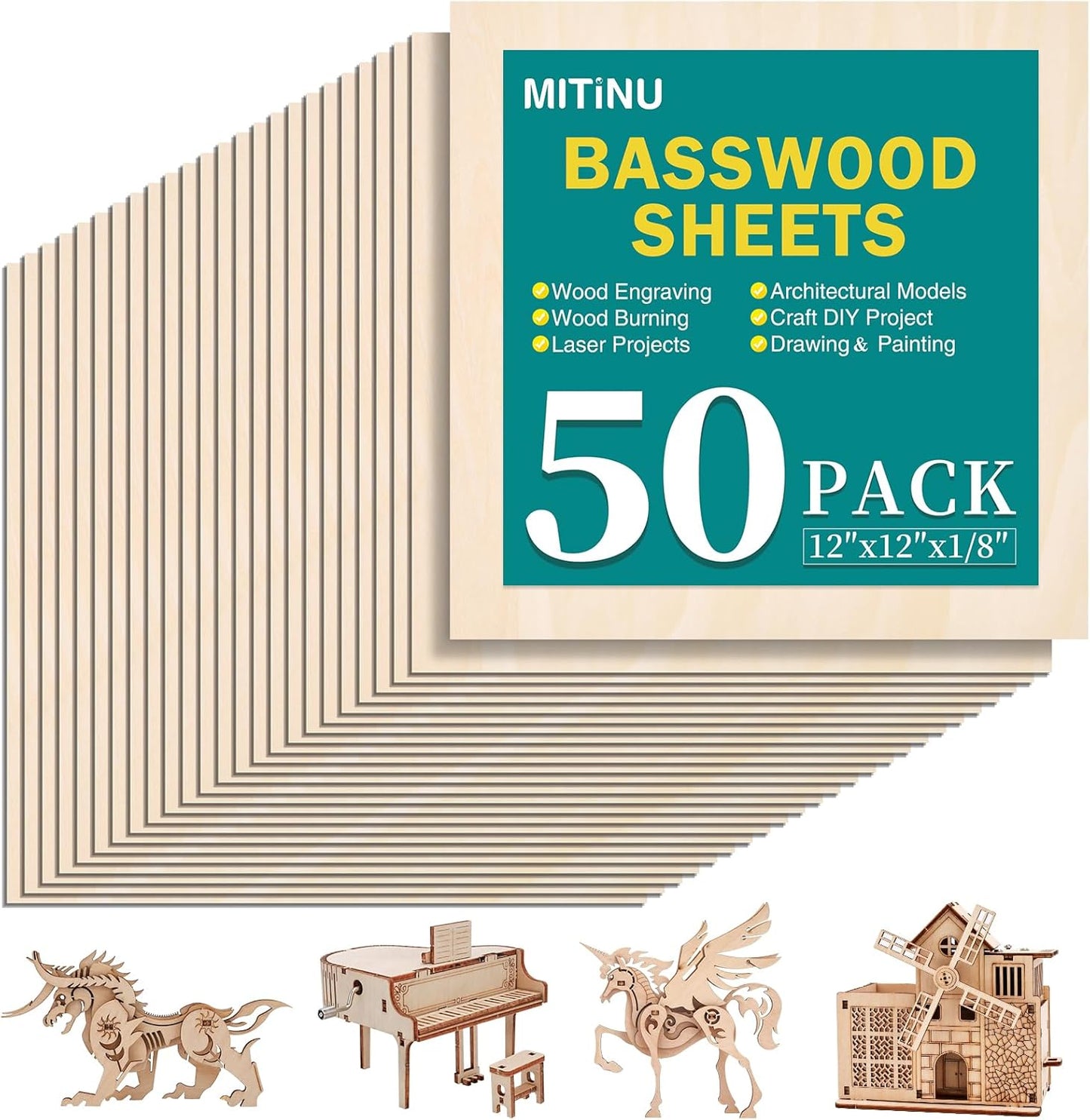 50 Pack Basswood Sheets for Crafts - Perfect for DIY Projects