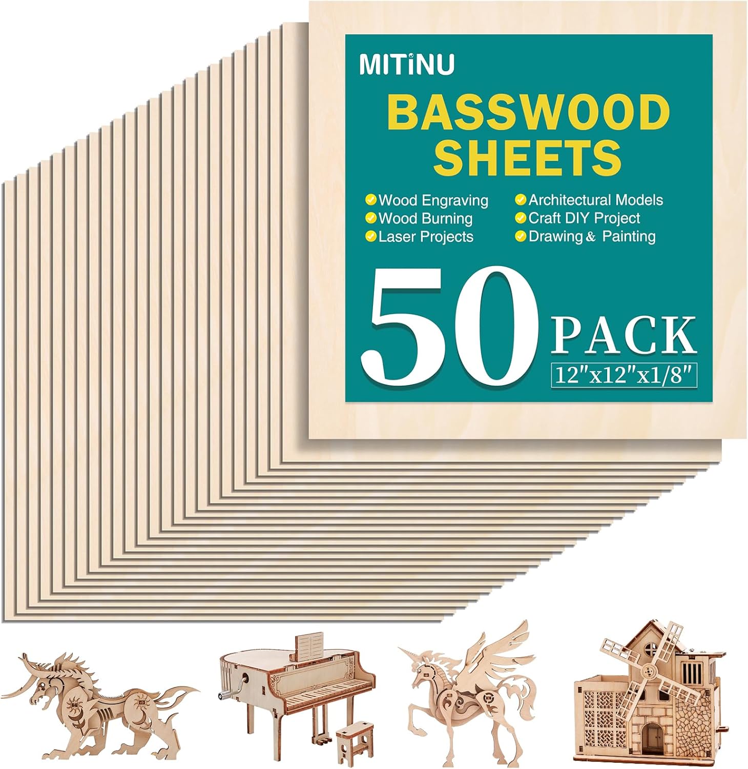 50 Pack Basswood Sheets for Crafts - Perfect for DIY Projects