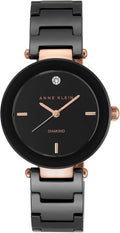 Anne Klein Women's Black Ceramic Watch with Diamond Detail