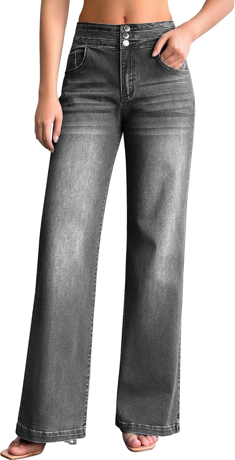Roswear Women's Wide Leg Jeans for Casual High Waisted Style