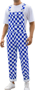 Blue and White Checkered Overalls for Men - Stretch Denim Bib