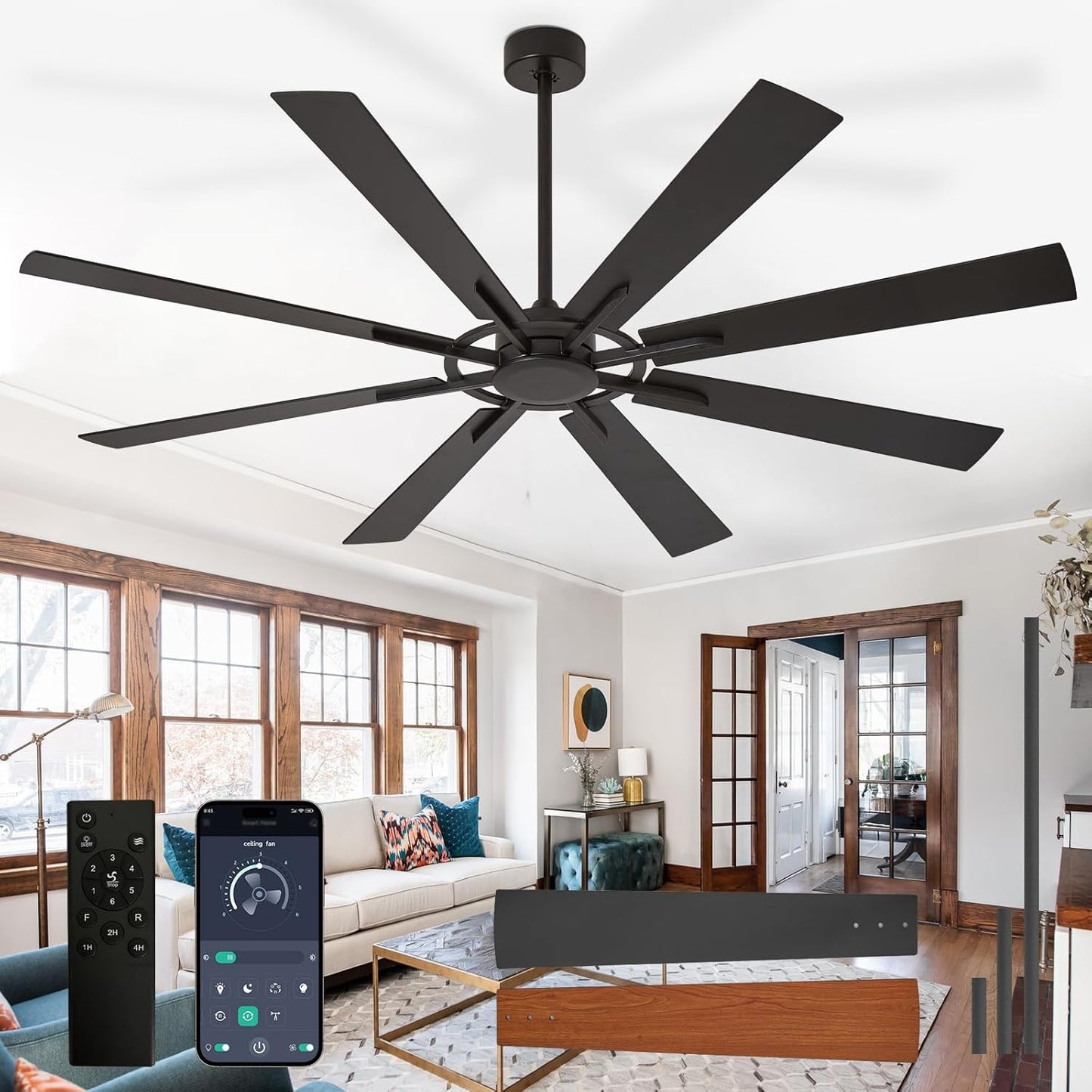 Large 72 Inch Ceiling Fan with Remote Control for Outdoor Use