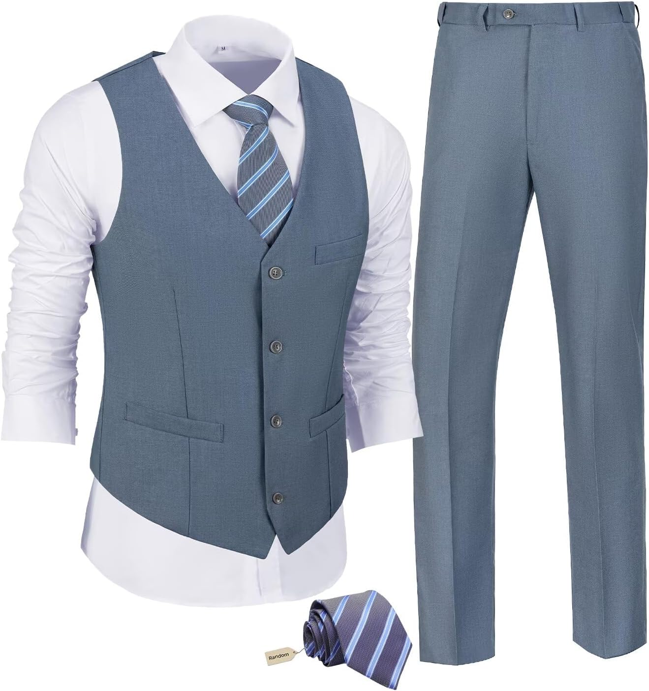 JPF Men's 2 Piece Slim Fit Suit Set with Vest and Tie Included