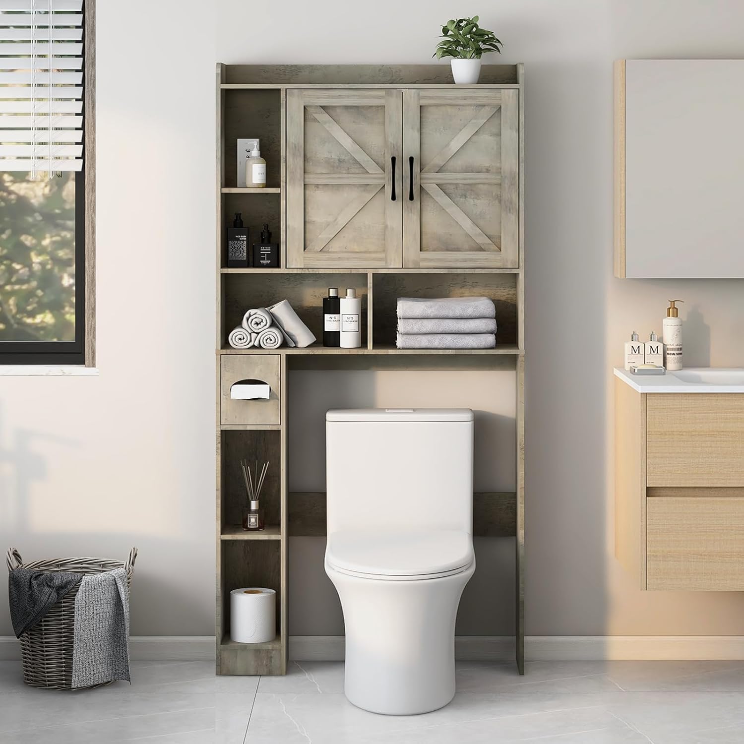 Over The Toilet Storage Cabinet with Barn Doors for Bathroom