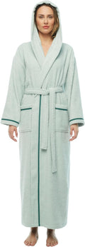 Arus Women's Hooded Full Length Turkish Cotton Bathrobe - Ankle Long