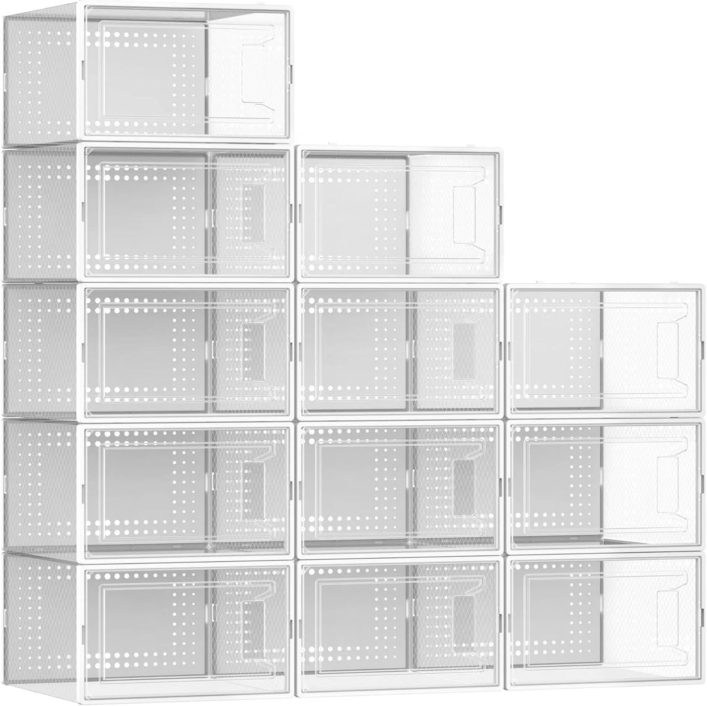 XX Large Shoe Storage Organizer for Closet - 12 Pack Clear Boxes