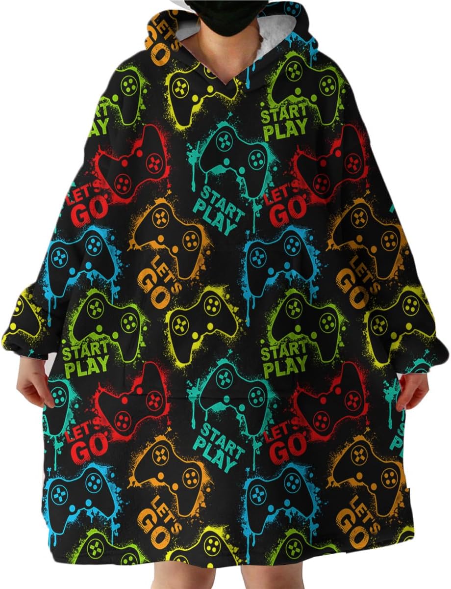 Gamepad Blanket Hoodie with Sherpa - Cozy Gaming Fun!