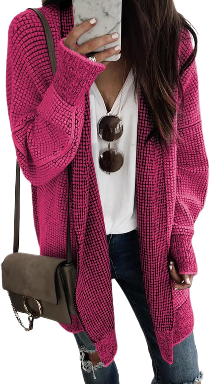Oversized Checkered Cardigan Sweater for Women by Sidefeel