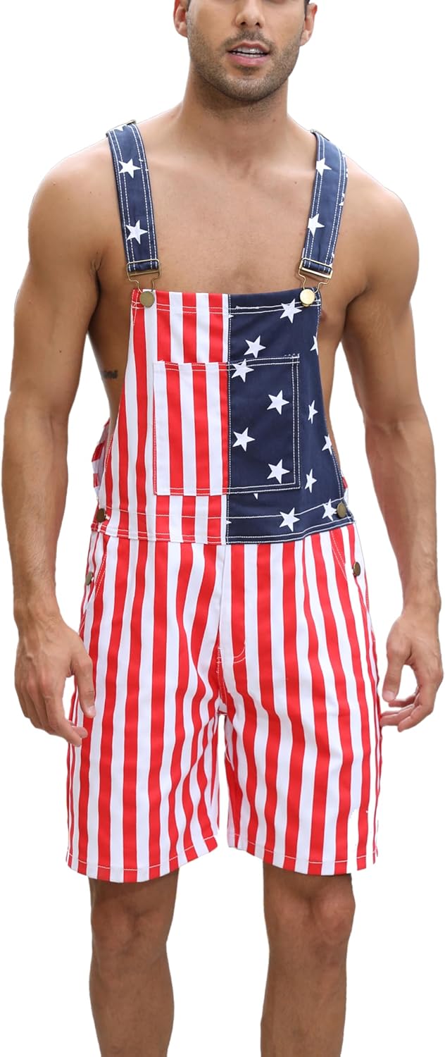 Mens American Flag Overalls Denim Bib Shorts for Every Occasion