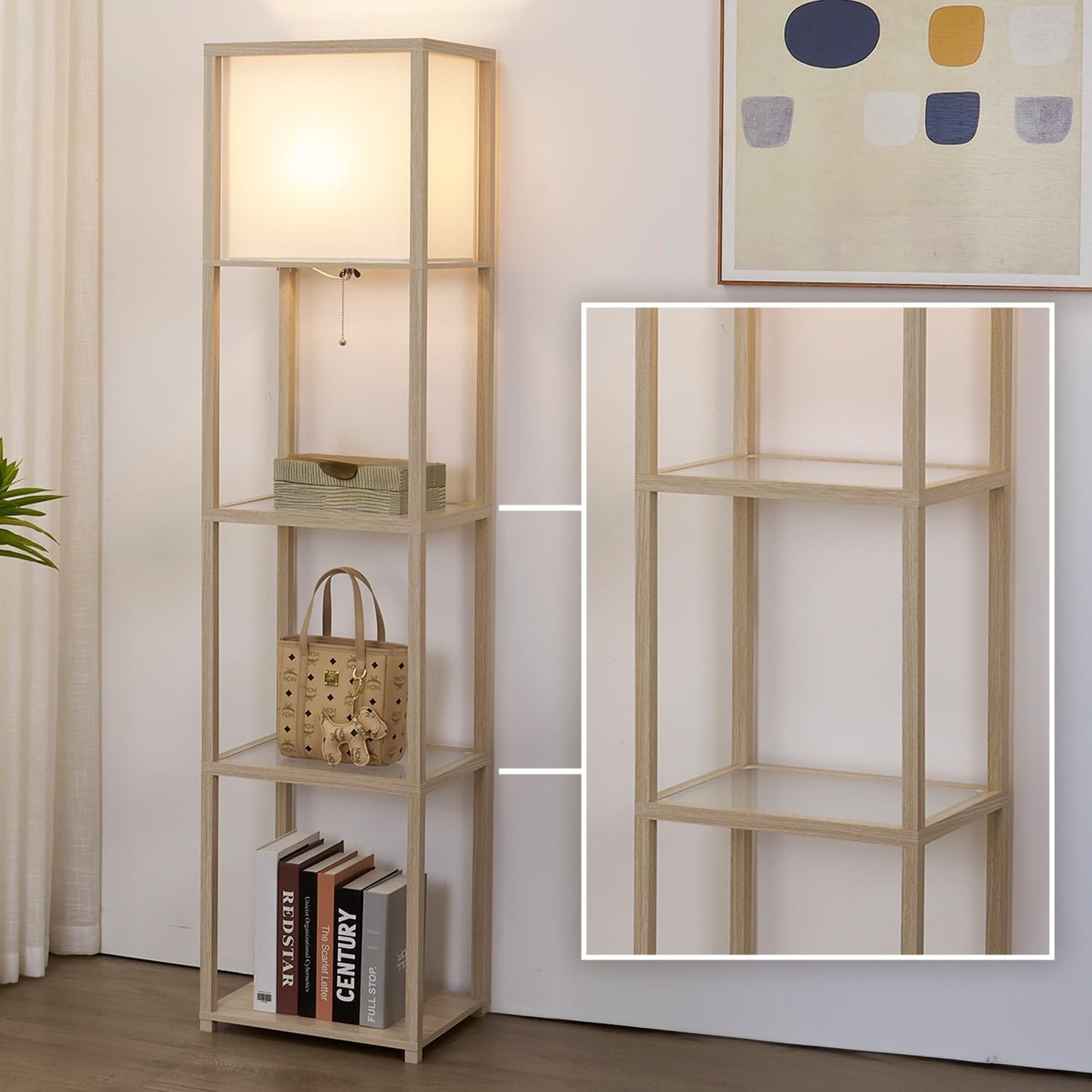 Modern Floor Lamp with Shelves for Living Room and Bedroom