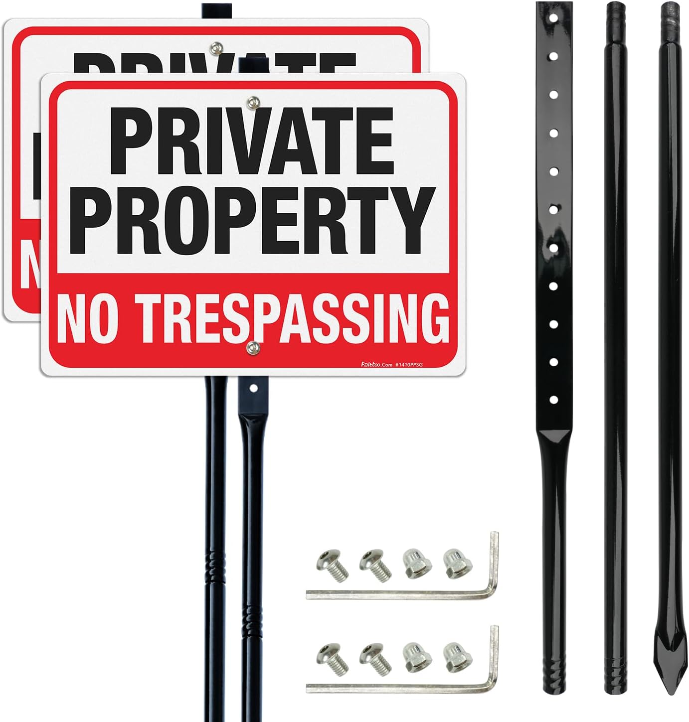 Faittoo Large No Trespassing Sign with 54in Metal Stake, 2 Pack