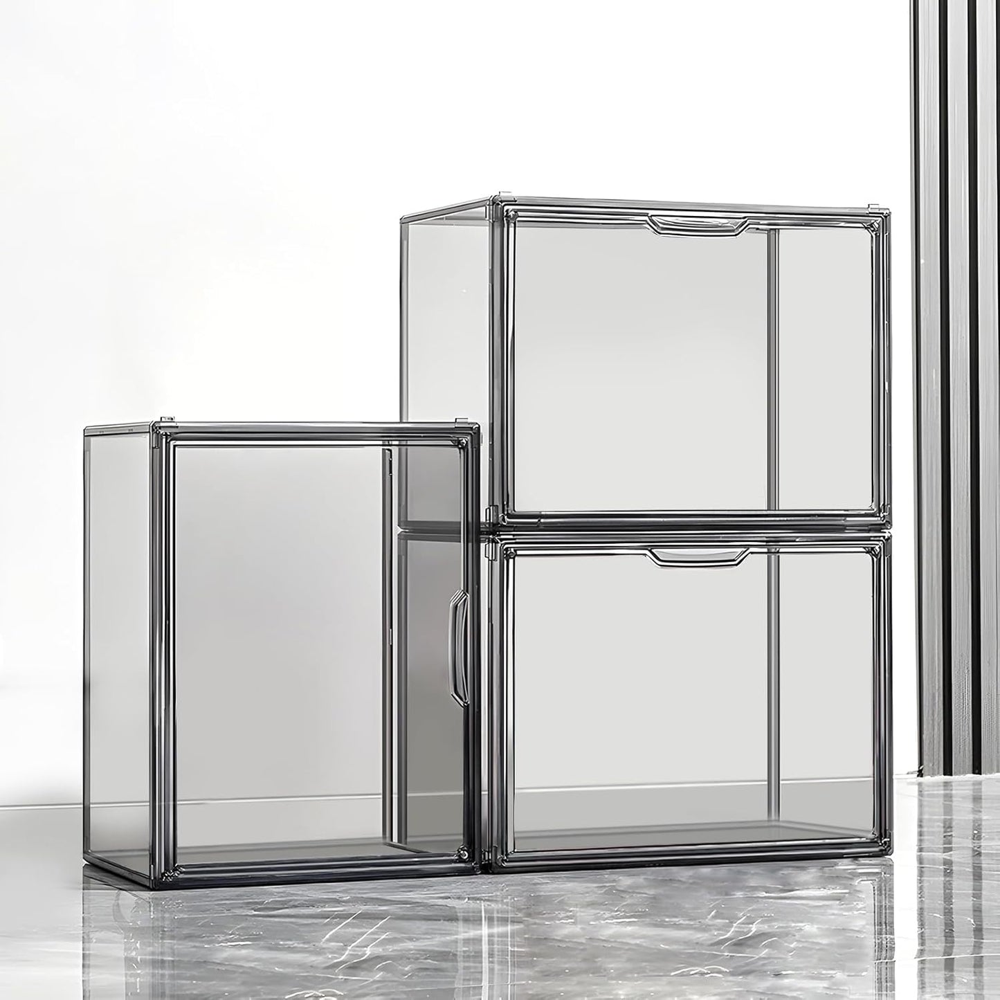 Clear Stackable Plastic Storage Bins with Magnetic Lid for Organizing