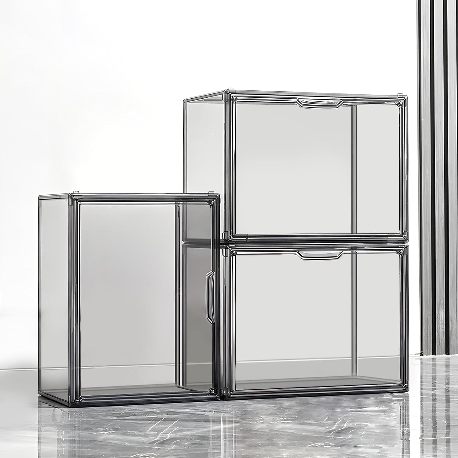 Clear Stackable Plastic Storage Bins with Magnetic Lid for Organizing