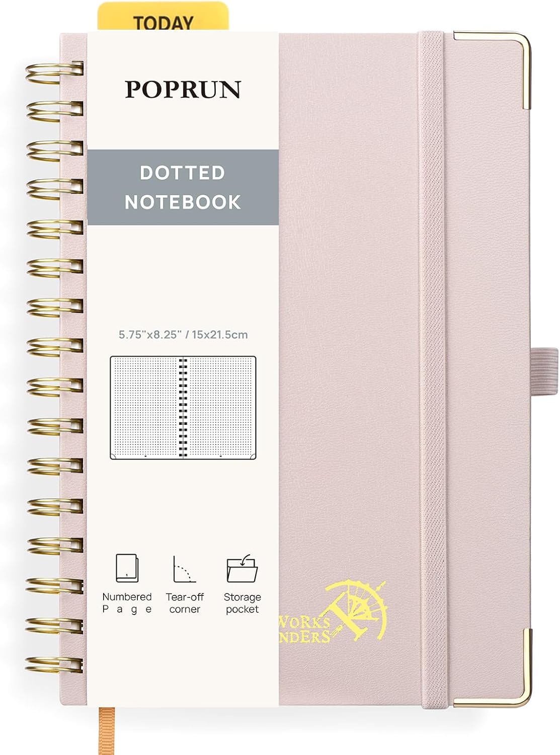 POPRUN Spiral Dotted Journal - 120 GSM Thick, 141 Numbered Pages, Hardcover - Light Pink