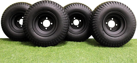 8 Matte Black Steel Golf Cart Wheels with Turf Tires Set of 2