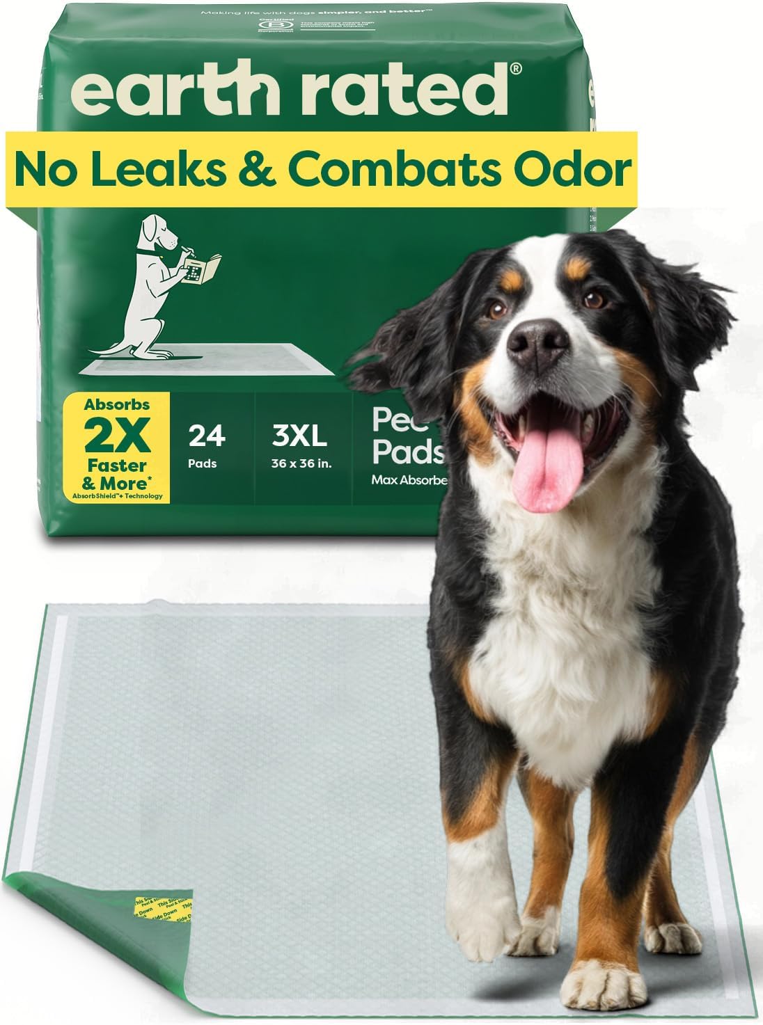 Earth Rated Puppy Pee Pads Absorb 2X Faster & More, 3XL Size