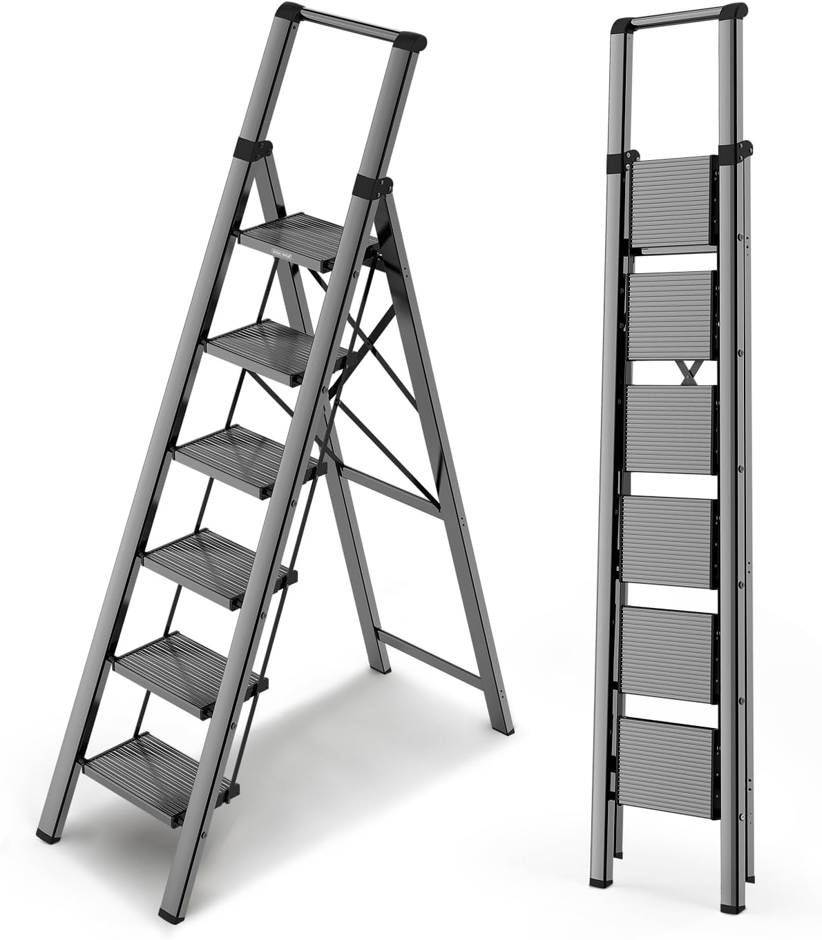Lightweight 6 Step Ladder for 12 Feet High Ceiling - Black
