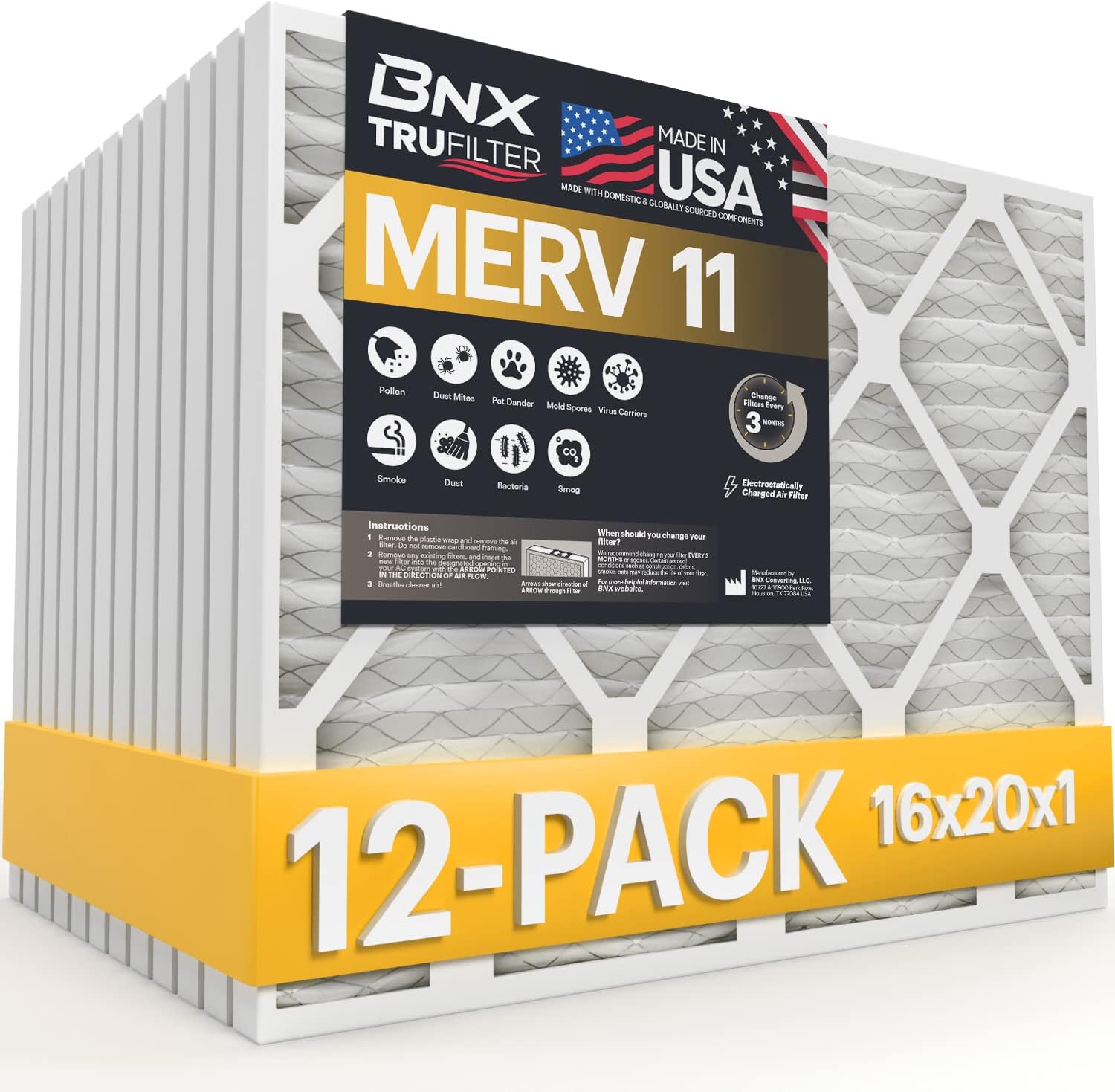 BNX 16x20x1 MERV 11 Air Filter - Superior Dust and Allergen Removal