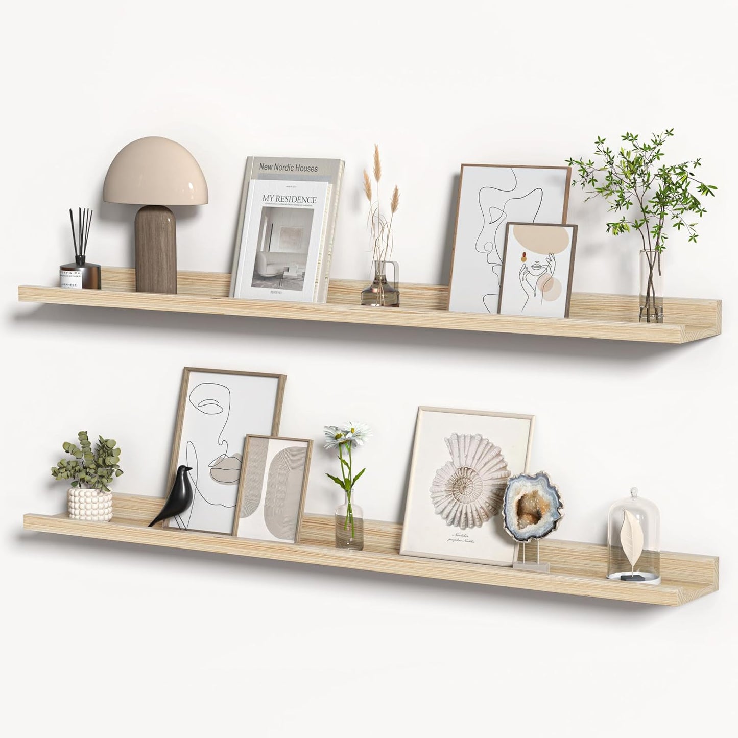 Floating Shelves for Wall - Rustic 48 Inch Solid Wood Set