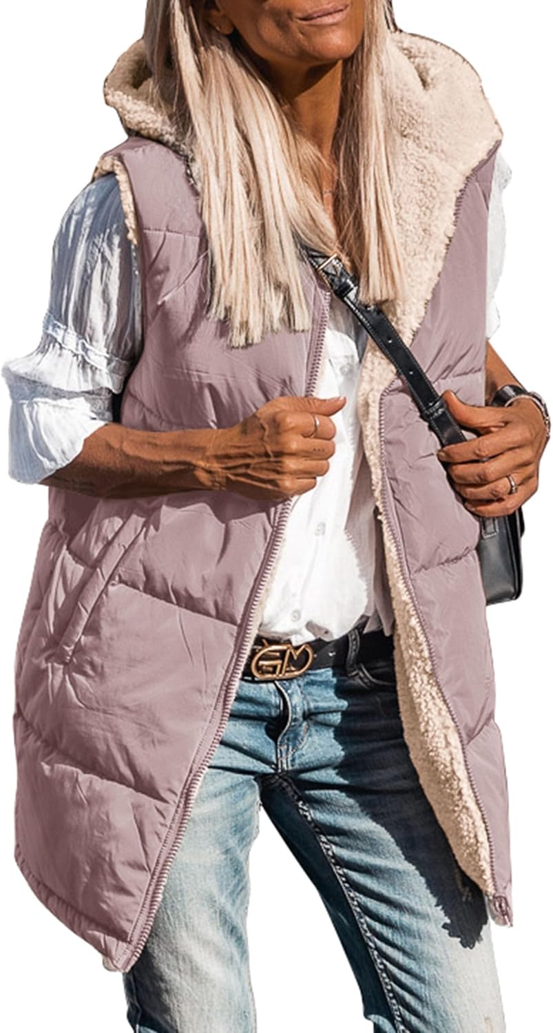 PRETTYGARDEN Womens Reversible Long Vests for Fall and Winter