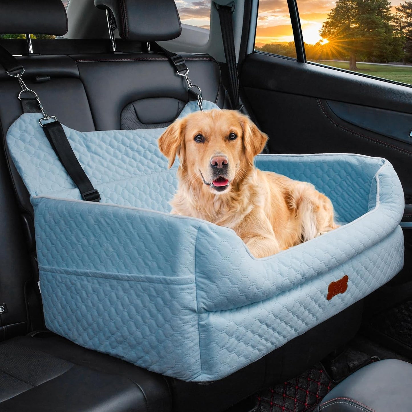 Dog Car Seat for Large Medium Dogs - Memory Foam Booster Seat