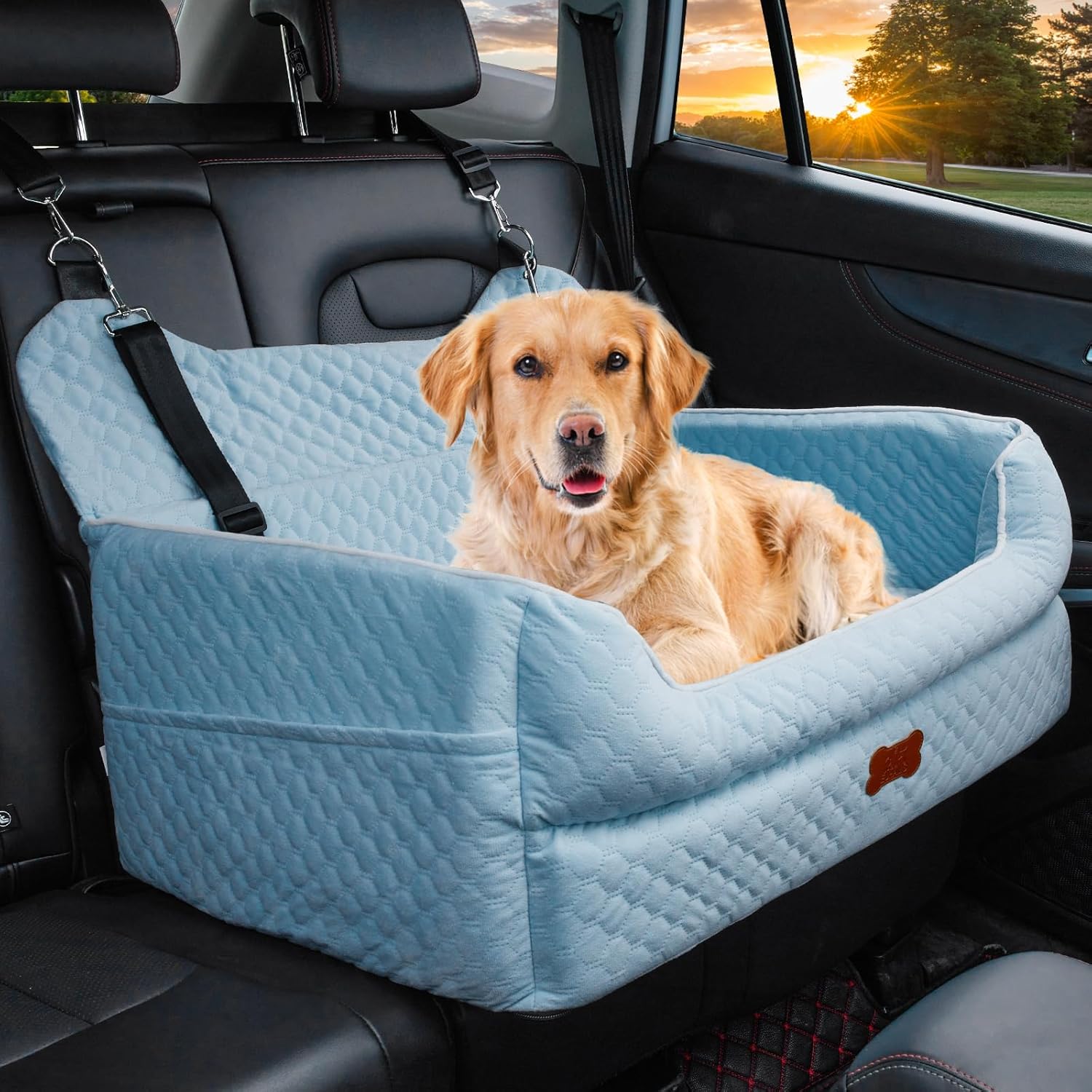 Dog Car Seat for Large Medium Dogs - Memory Foam Booster Seat