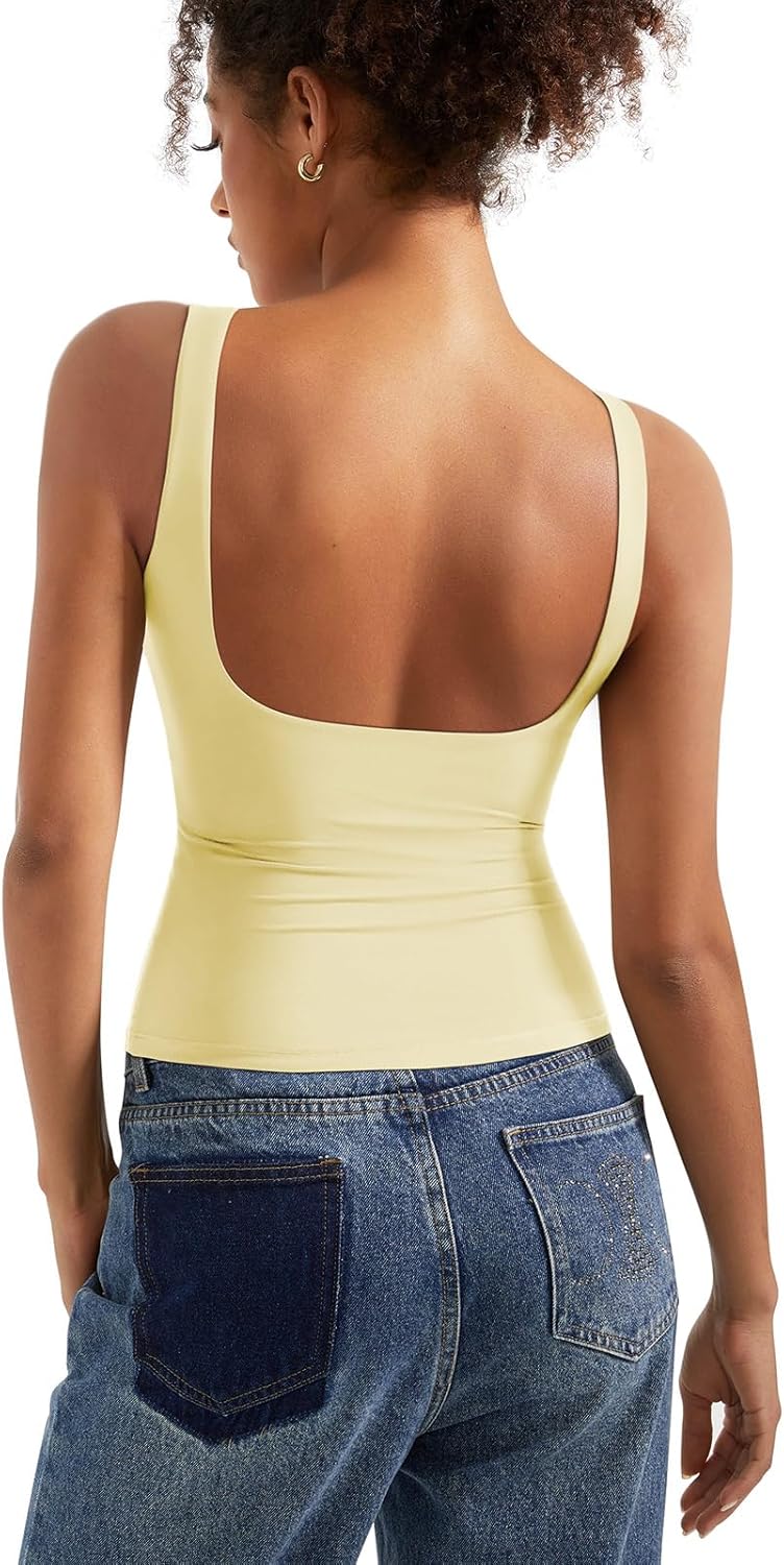Padded Open Back Boat Neck Tank Tops for Women - Trendy Style