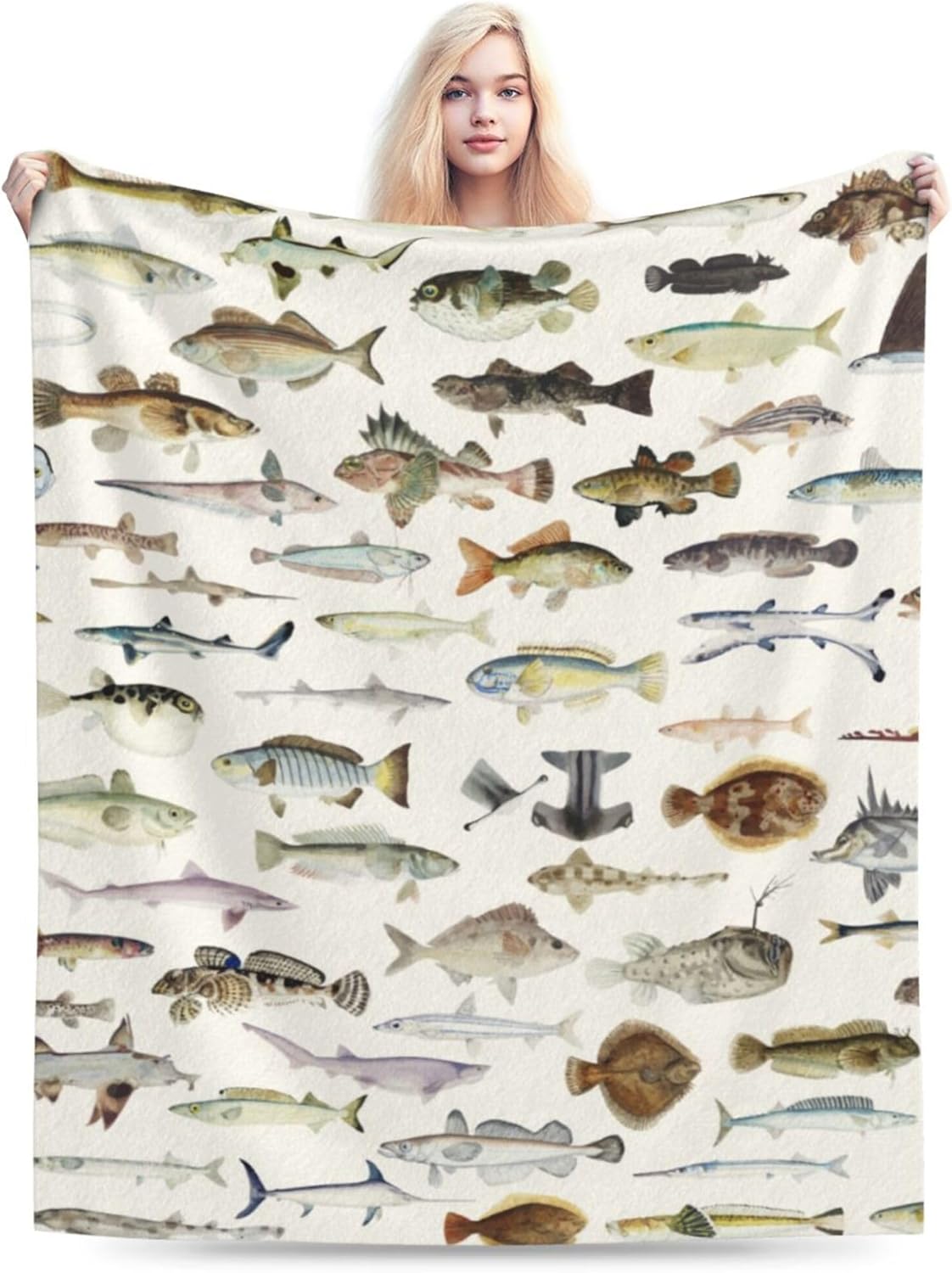 Ocean Fish Theme Fishing Blanket - Super Soft Flannel Fleece Gift