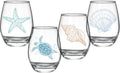 Ocean Themed Stemless Wine Glasses Set of 4 - Coastal Seashore Designs