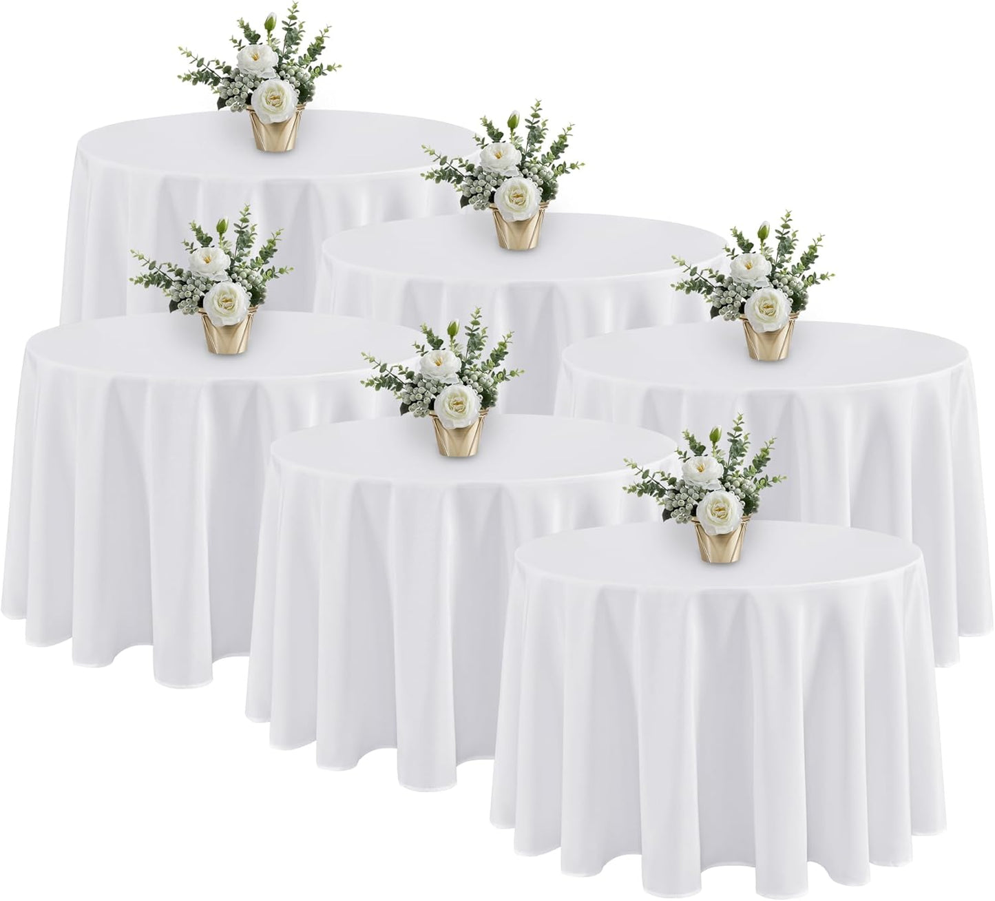 Fitable 6 Pack White Tablecloths for Round Tables - 108 in