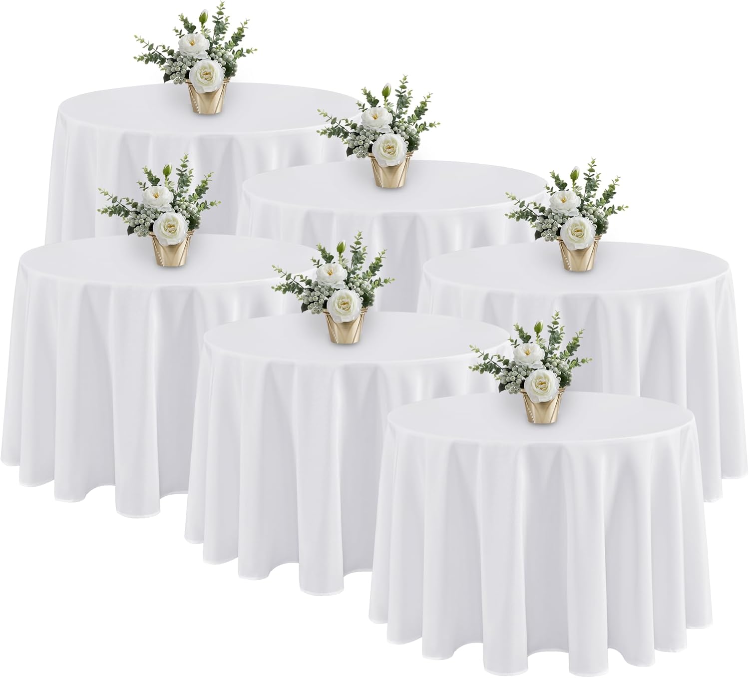 Fitable 6 Pack White Tablecloths for Round Tables - 108 in