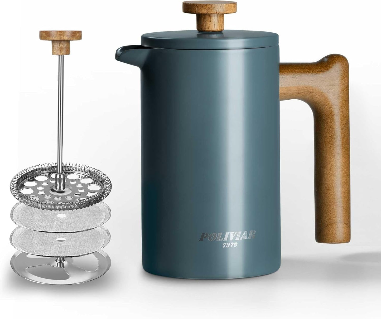 POLIVIAR French Press Coffee Maker with Real Wood Handle