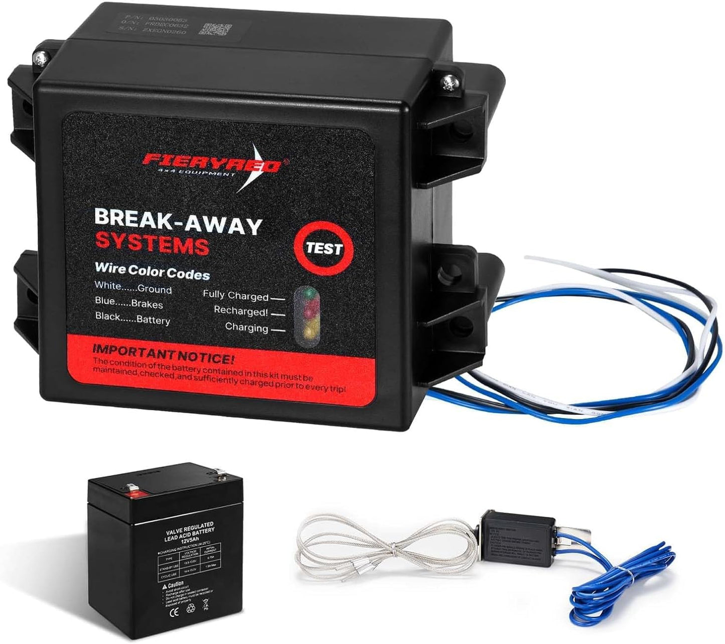 FIERYRED LED Test Trailer Brakes Breakaway Kit for Safety