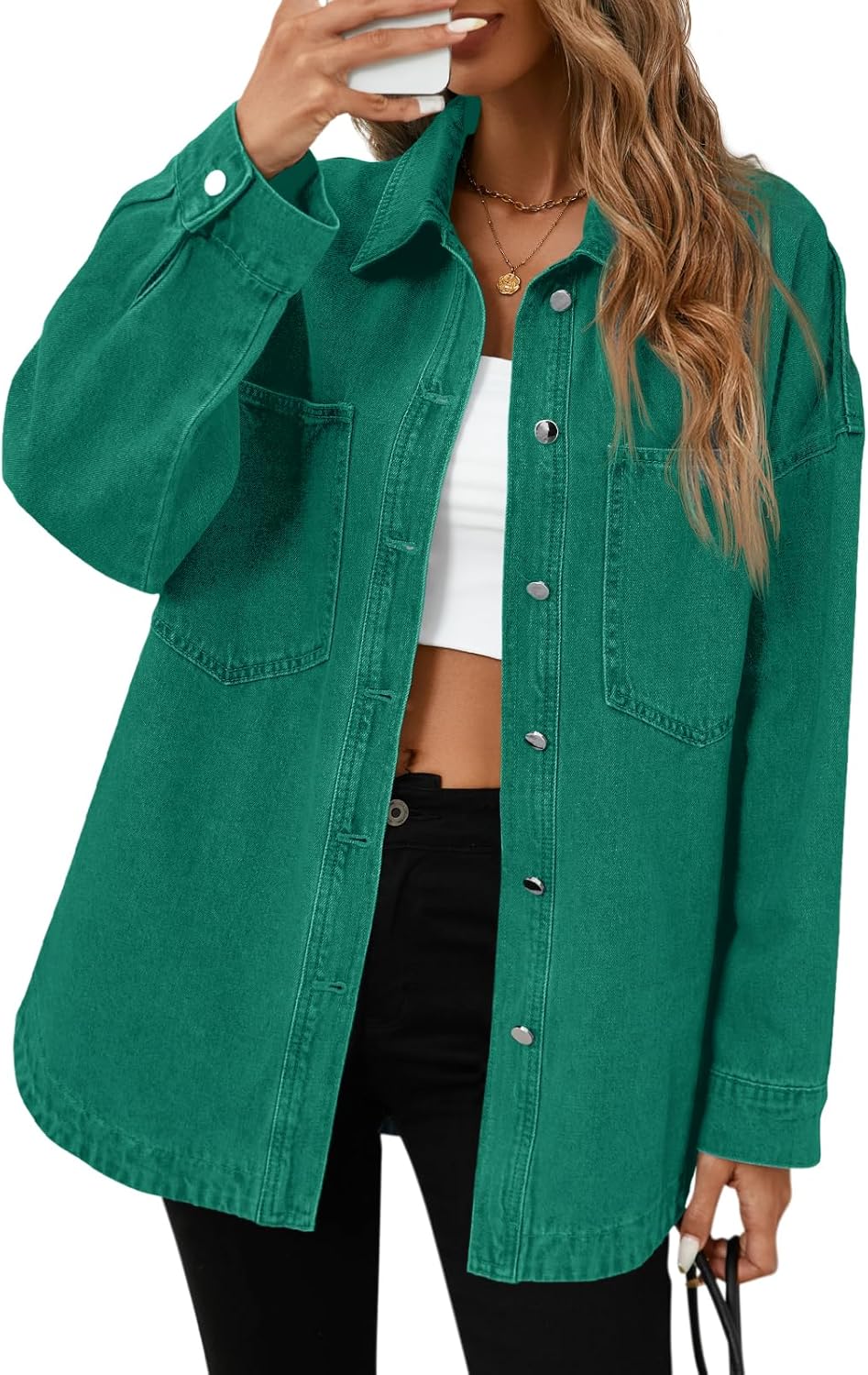 Oversized Denim Shirt Jacket for Women - Casual Jean Shackets