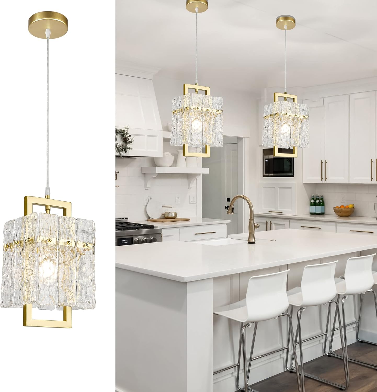 IKK Gold Crystal Pendant Light for Kitchen Island Elegance