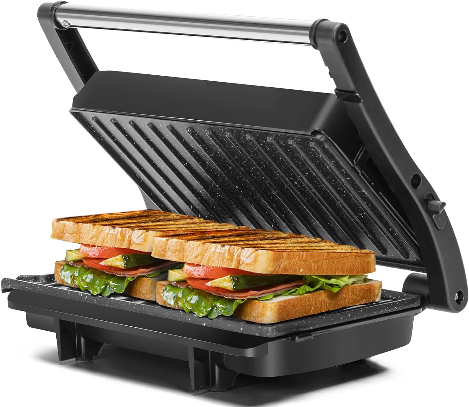 Panini Press Grill with Ceramic Non-stick Plates for Versatile Cooking
