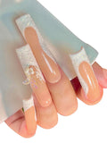 Hand-Painted White Neon French Press On Nails - Long Coffin Set