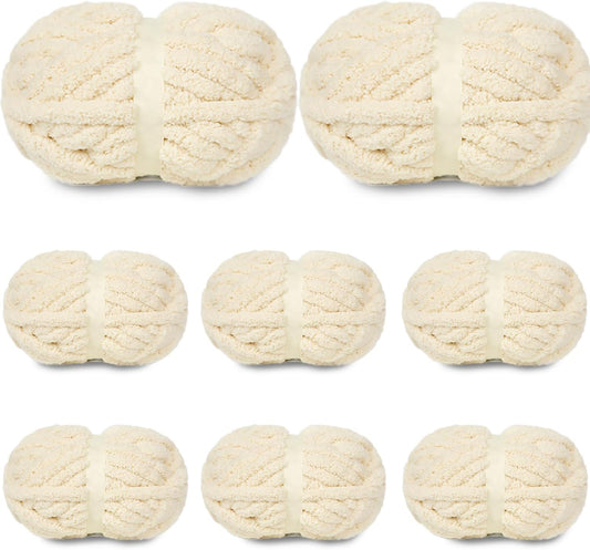 8 Pack Cream Chunky Yarn for Crocheting and Hand Knitting