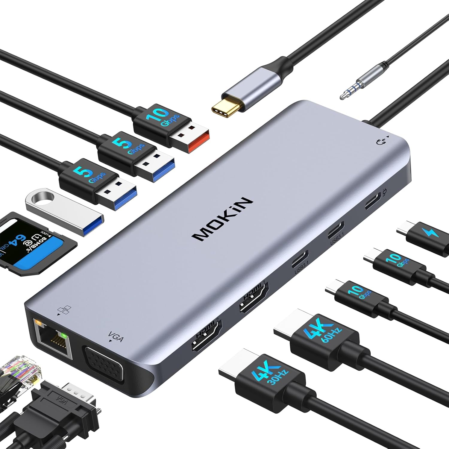 USB C Laptop Docking Station Dual Monitor with 14 Ports