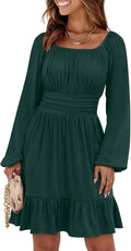 ANRABESS Womens Lantern Sleeve Square Neck Midi Dress - Flowy Fall Fit