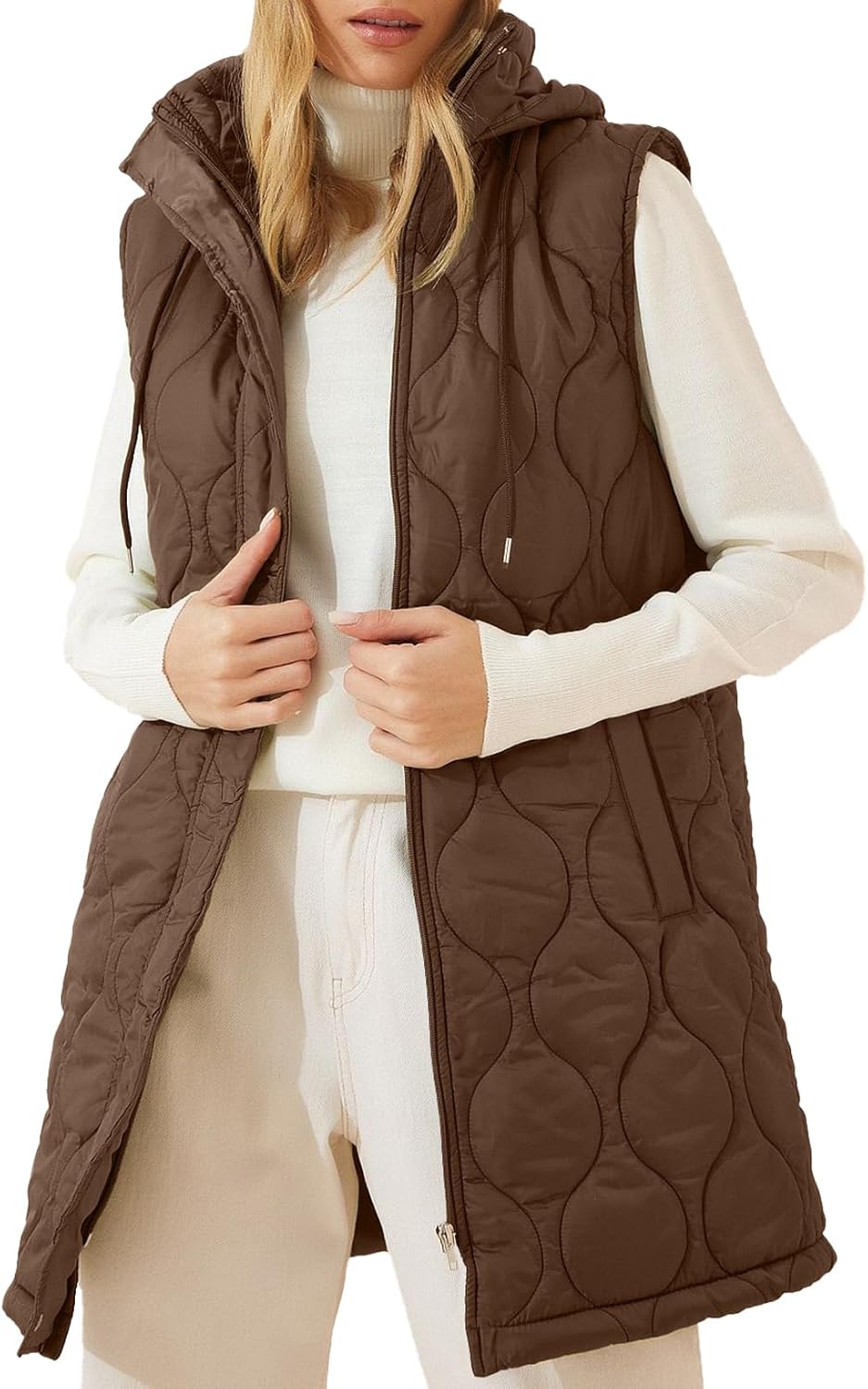 EVALESS Long Puffer Vest for Women - Lightweight Quilted Jacket