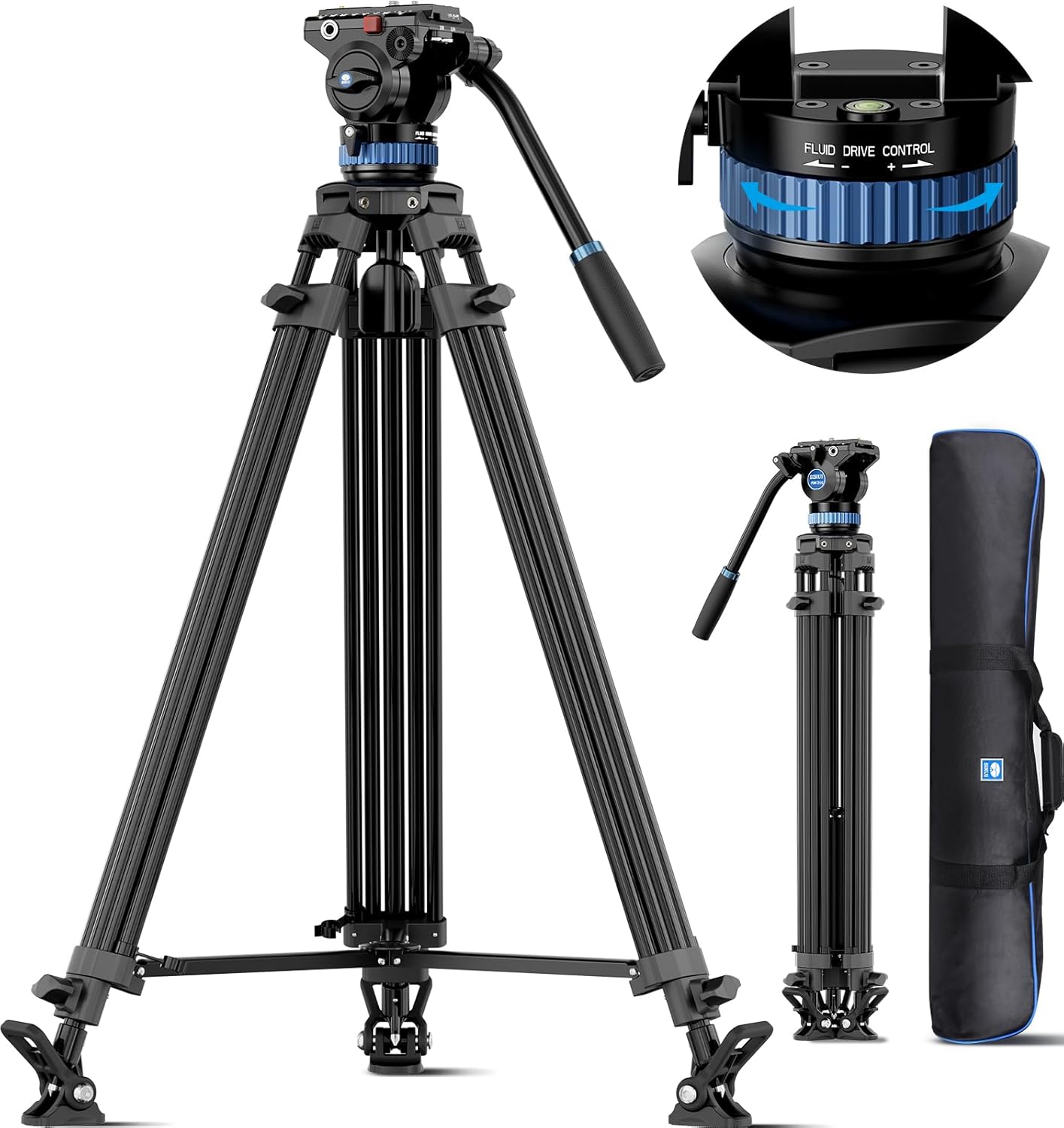 SIRUI AM-25S Video Tripod: Heavy Duty 74.8in Adjustable Support