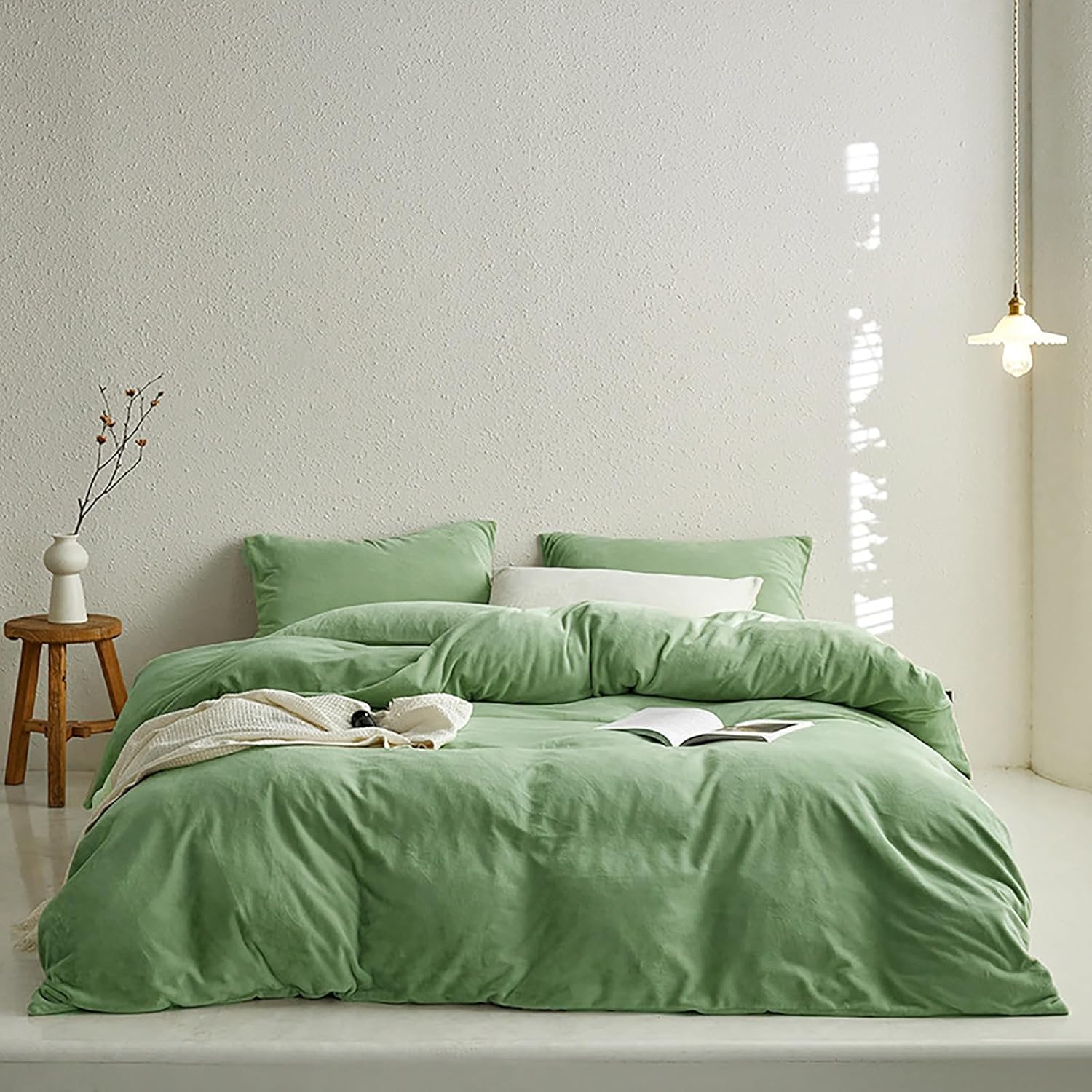 Sage Velvet Comforter Set Full Light Green Plush Bedding for All