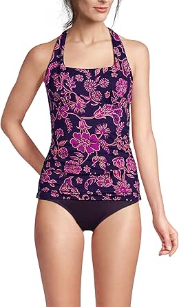 Lands' End Women's Chlorine Resistant Square Neck Halter Tankini Top
