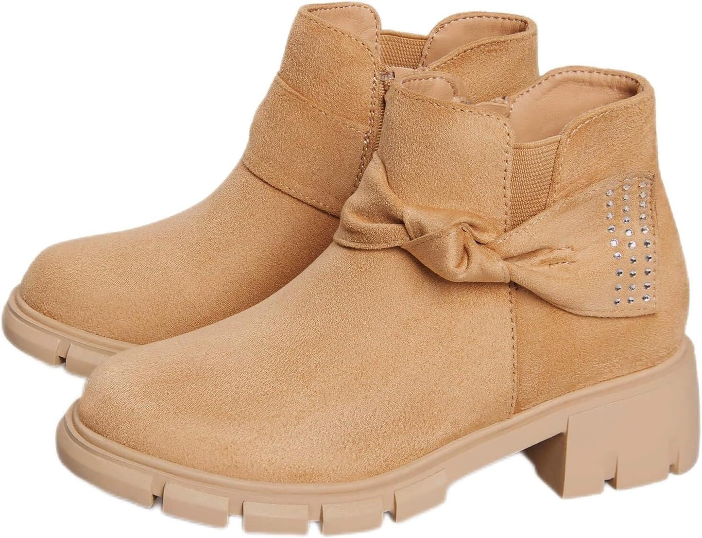 Coutgo Girls Ankle Boots with Glitter Bowknot and Zipper
