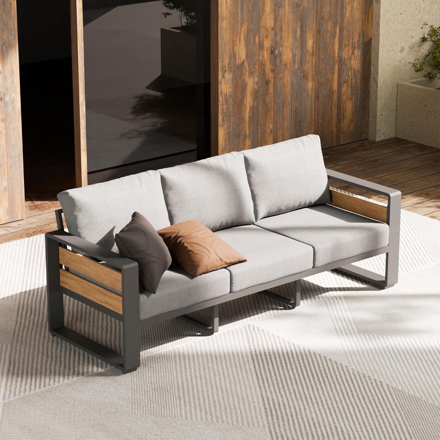 ZANDOR Outdoor Aluminum Patio Furniture - Modern 3-Seat Sofa
