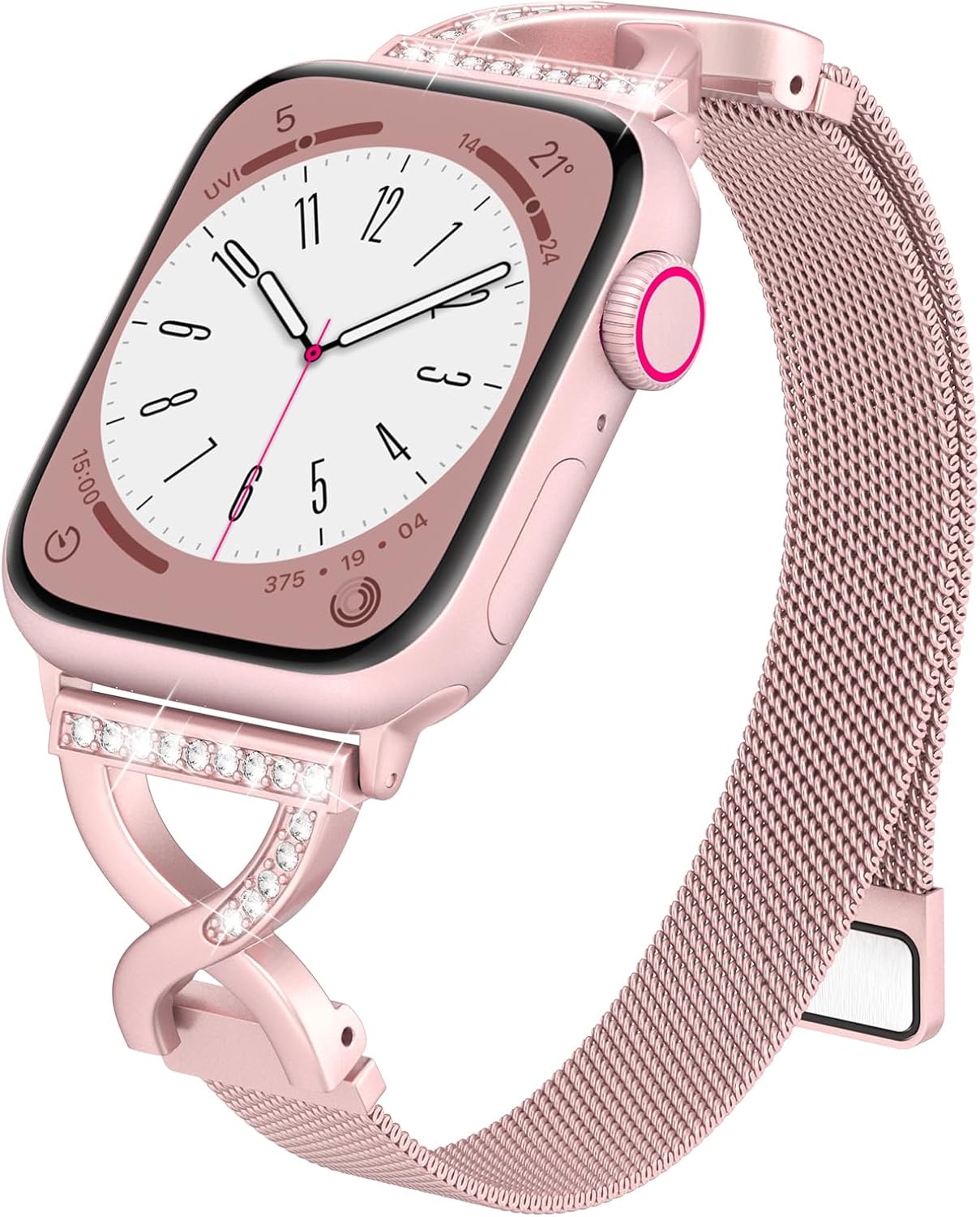 Stylish Steel Loop for Apple Watch, 44mm+ Series, Diamond Clasp
